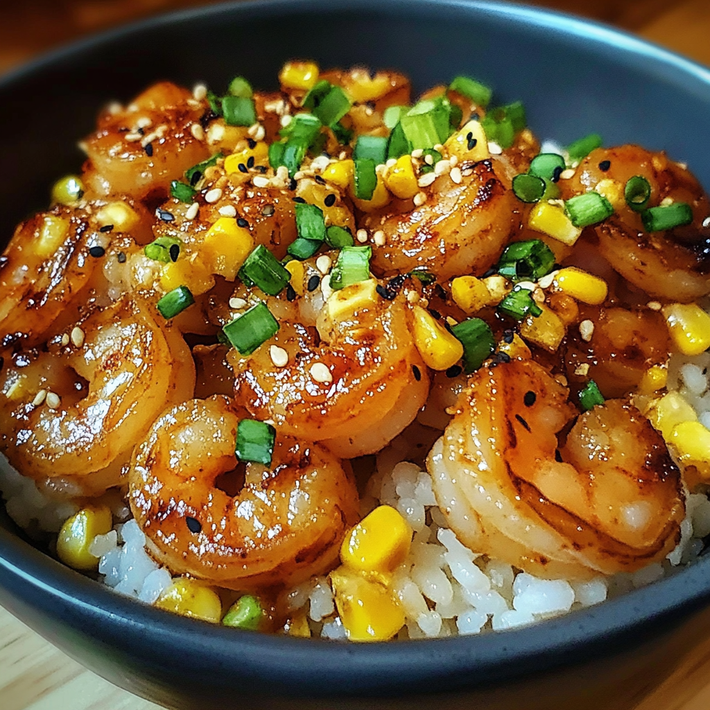 Recipe preparation for Honey Garlic Shrimp and Corn Rice Bowl