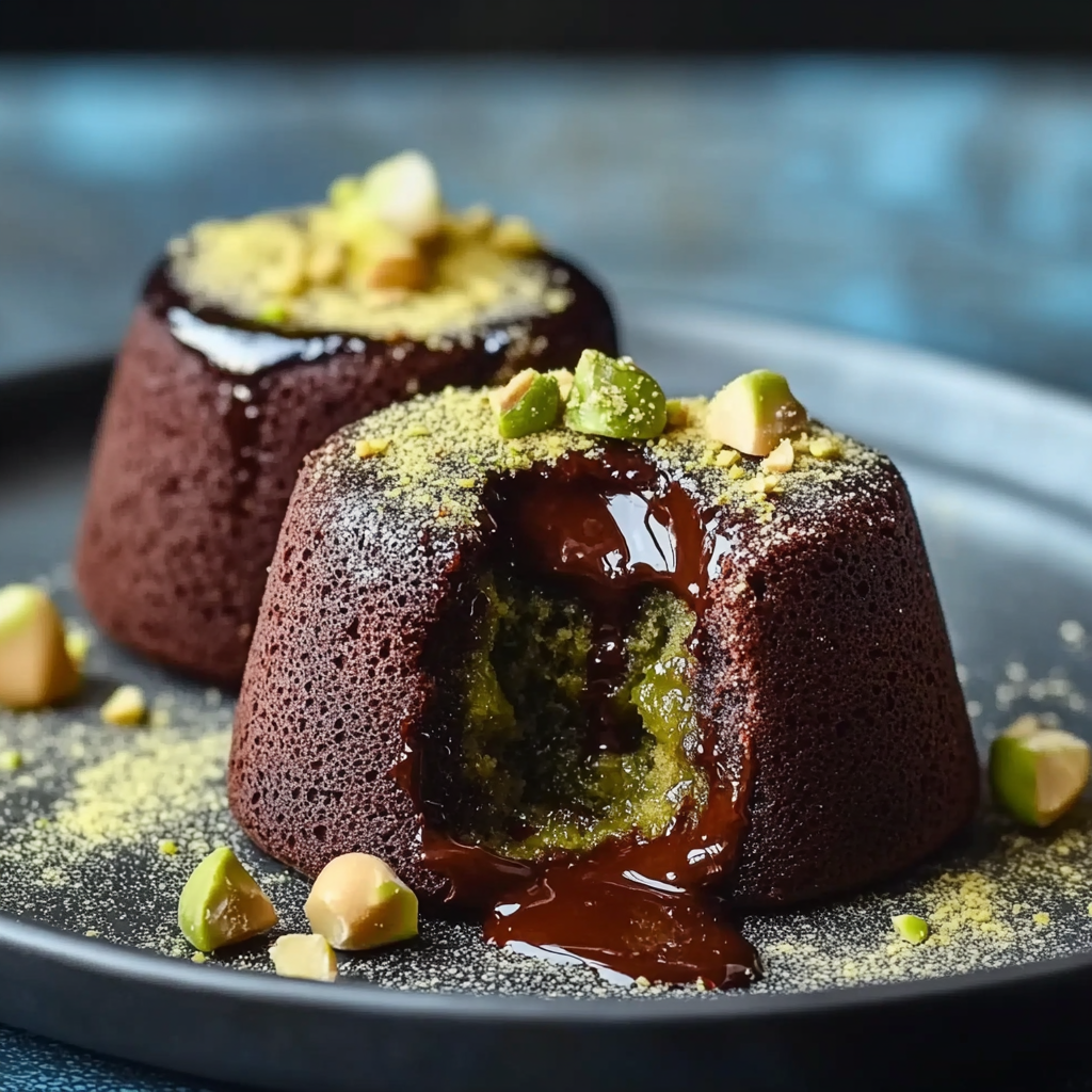 Recipe preparation for Pistachio Chocolate Lava Cakes