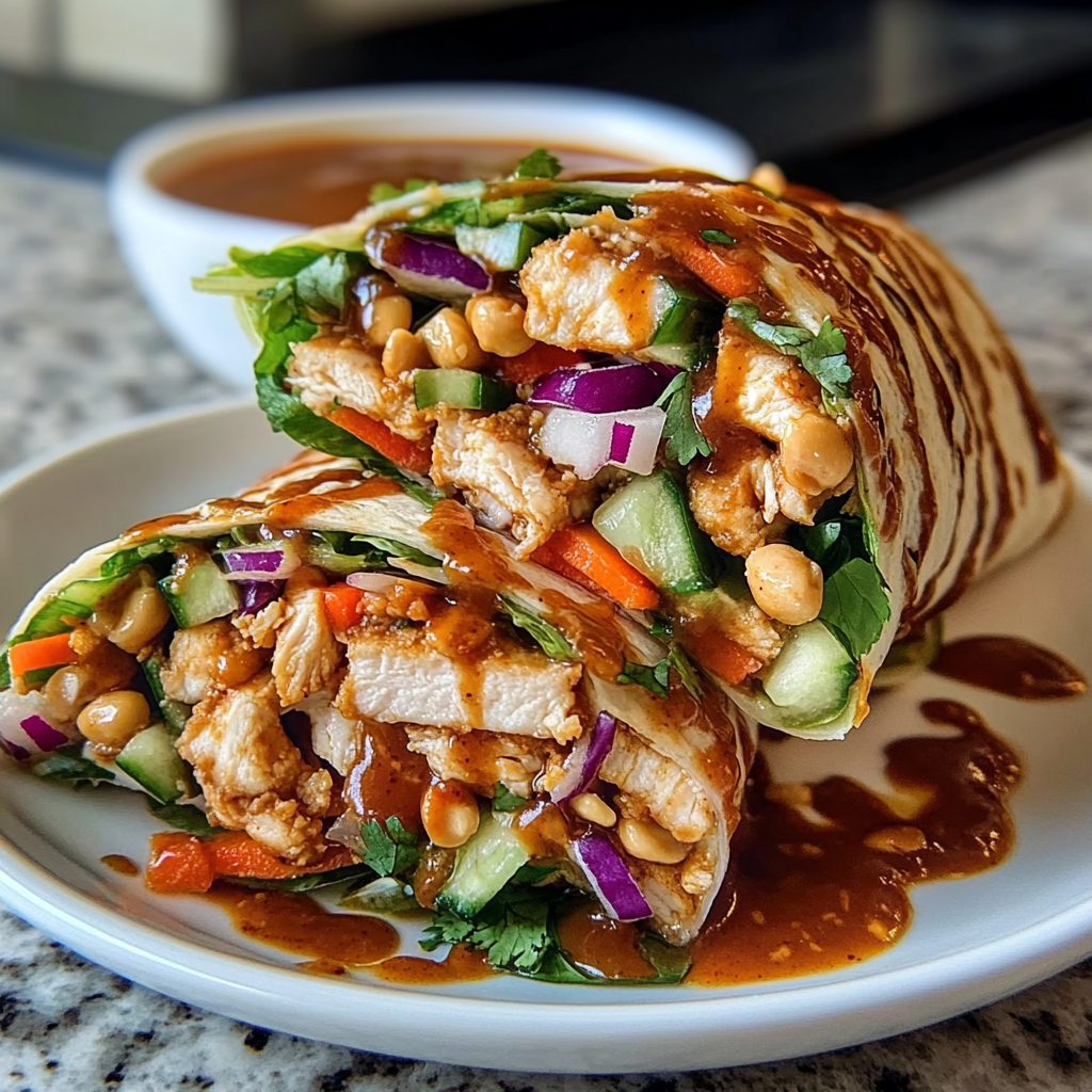 Recipe preparation for Thai Peanut Chicken Wraps