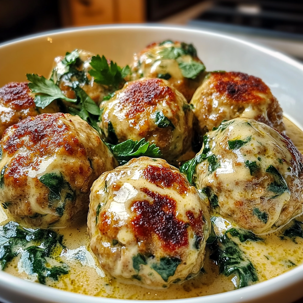 Recipe preparation for Creamy Spinach Turkey Meatballs