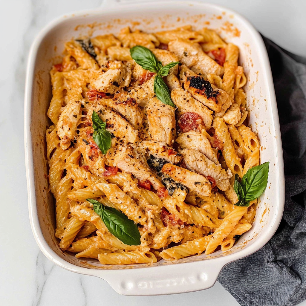 Recipe preparation for Baked Feta Chicken Pasta