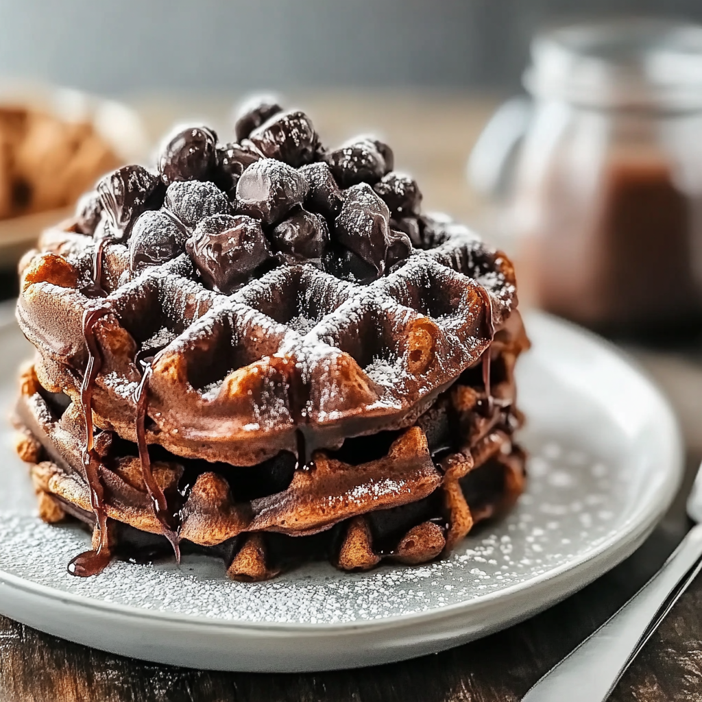 Recipe preparation for Decadent Double Chocolate Brownie Waffles