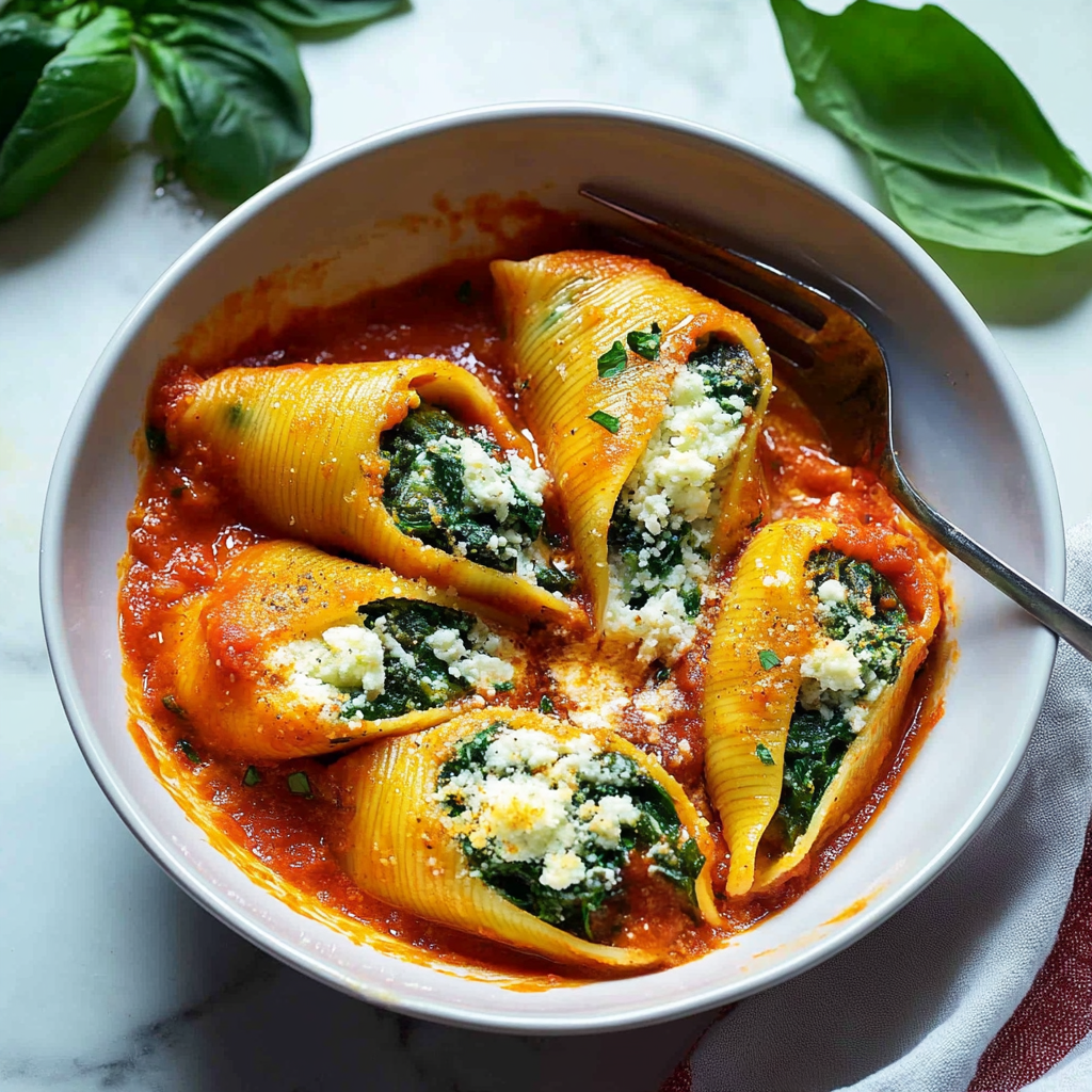 Recipe preparation for Spinach and Ricotta Stuffed Shells Recipe