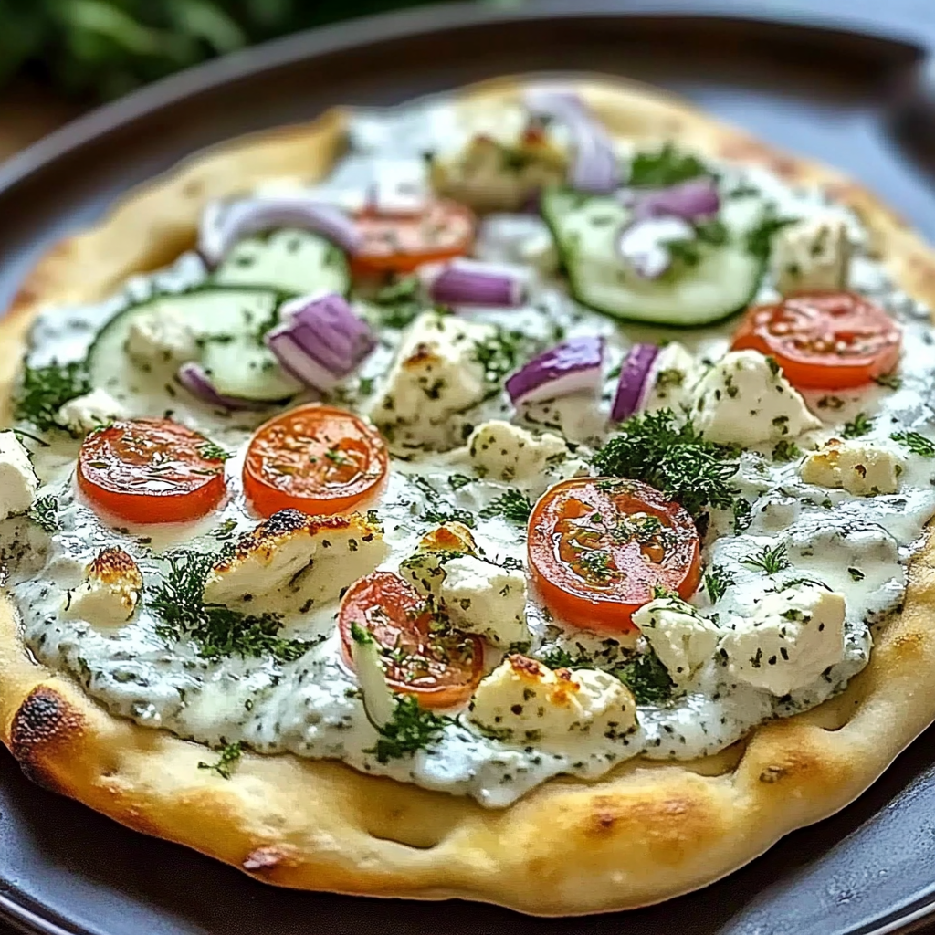 Recipe preparation for Tzatziki Chicken Pizza
