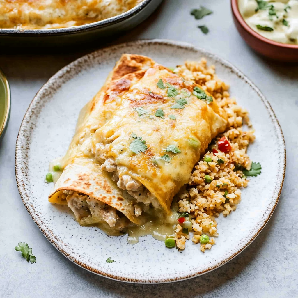 Recipe preparation for Smothered Green Chile Chicken Burritos