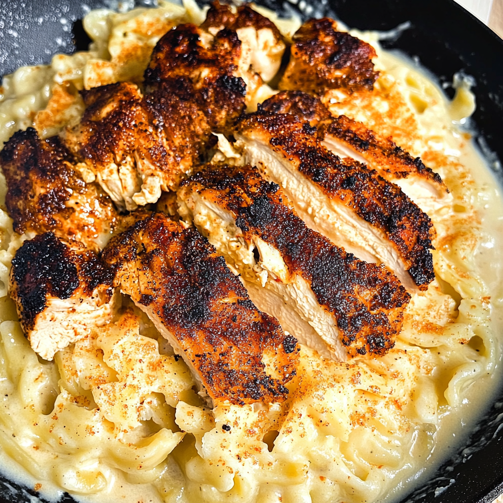 Recipe preparation for Blackened Cajun Chicken Alfredo