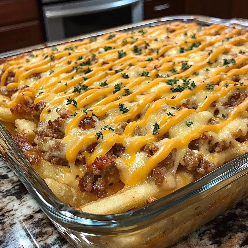 Recipe preparation for Cheeseburger French Fry Casserole