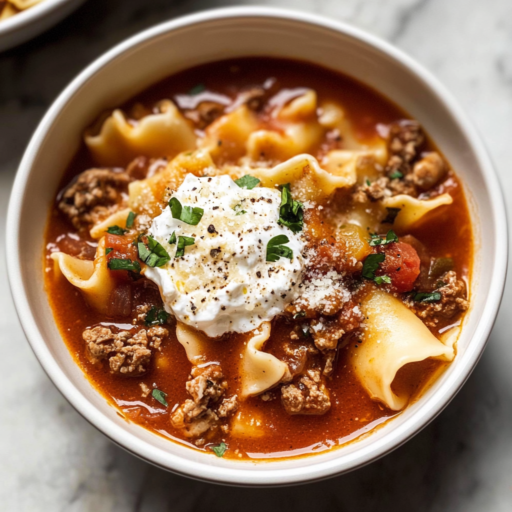 Recipe preparation for Lasagna Soup