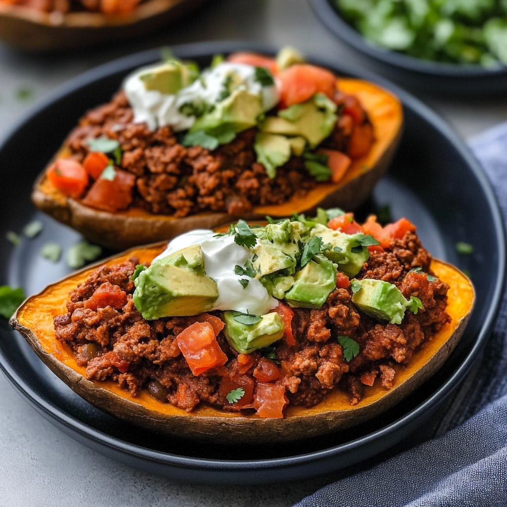 Recipe preparation for Taco Stuffed Sweet Potatoes