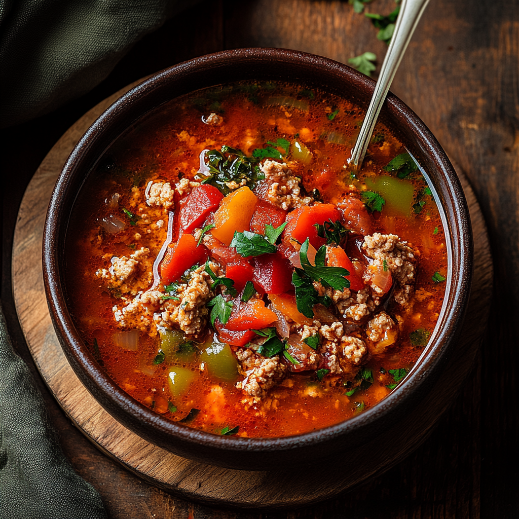 Recipe preparation for Keto Stuffed Pepper Soup