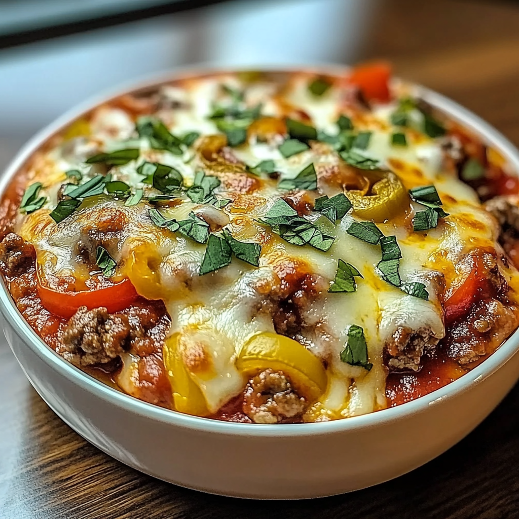 Recipe preparation for Crustless Pizza Bowl