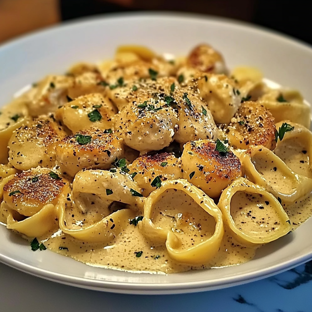 Recipe preparation for Cajun Chicken Tortellini with Creamy Garlic Sauce
