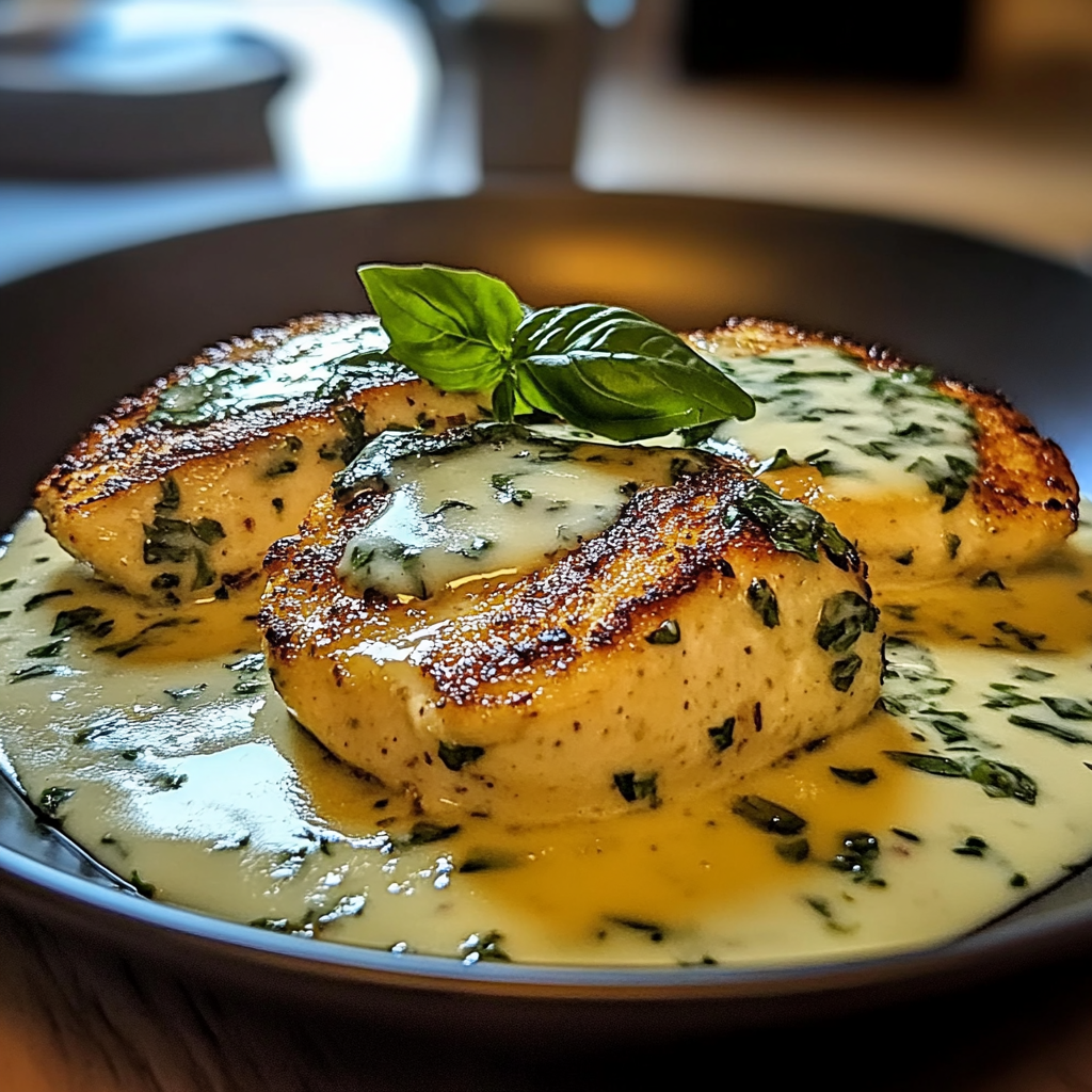 Recipe preparation for Mozzarella Chicken in Basil Cream Sauce