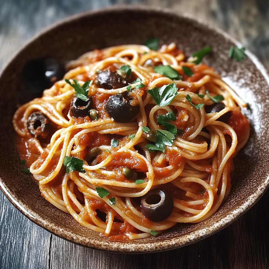 Recipe preparation for Pasta Puttanesca