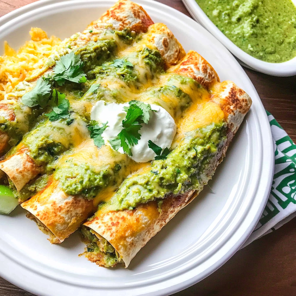 Recipe preparation for Green Chicken Enchiladas