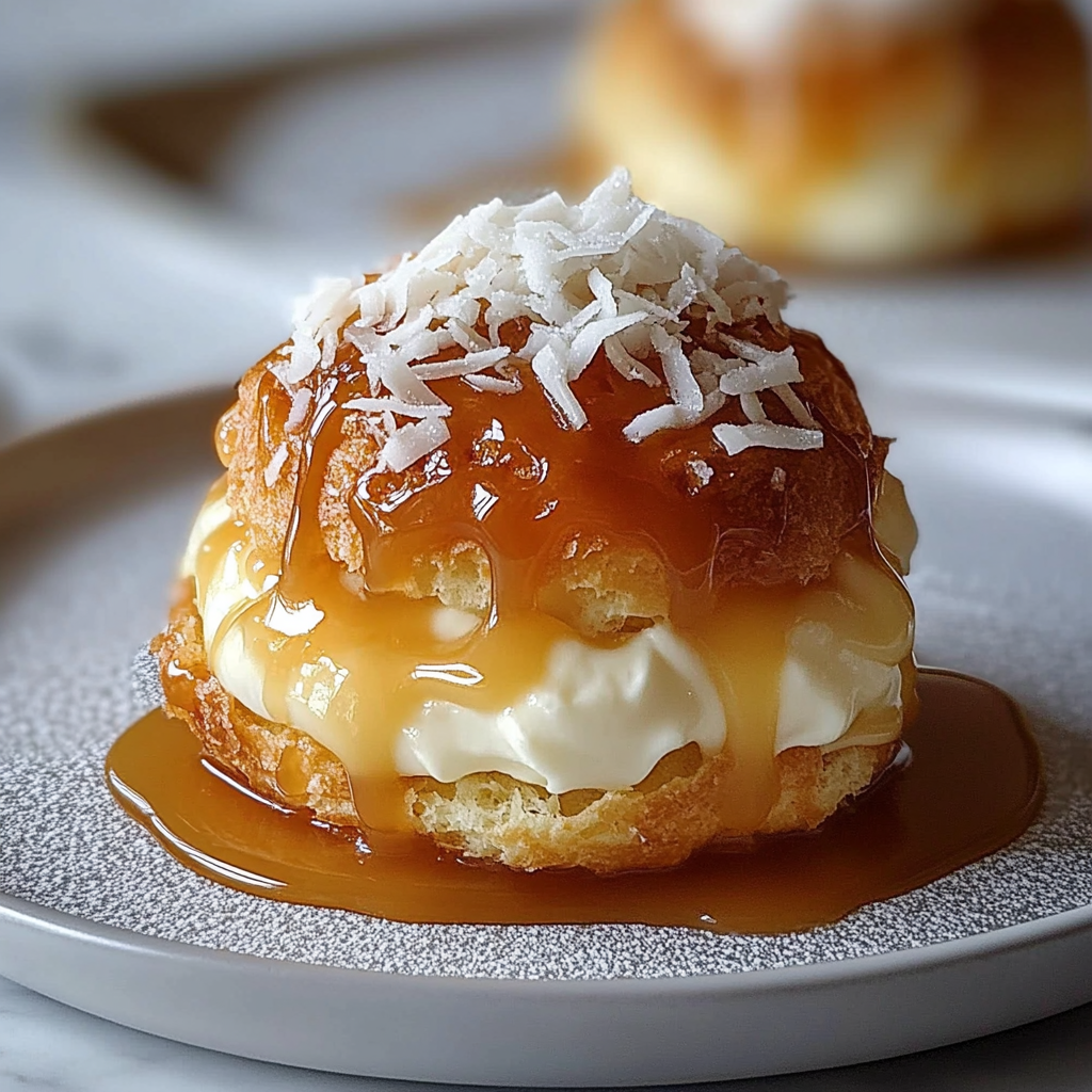 Recipe preparation for Coconut Caramel Cream Puffs