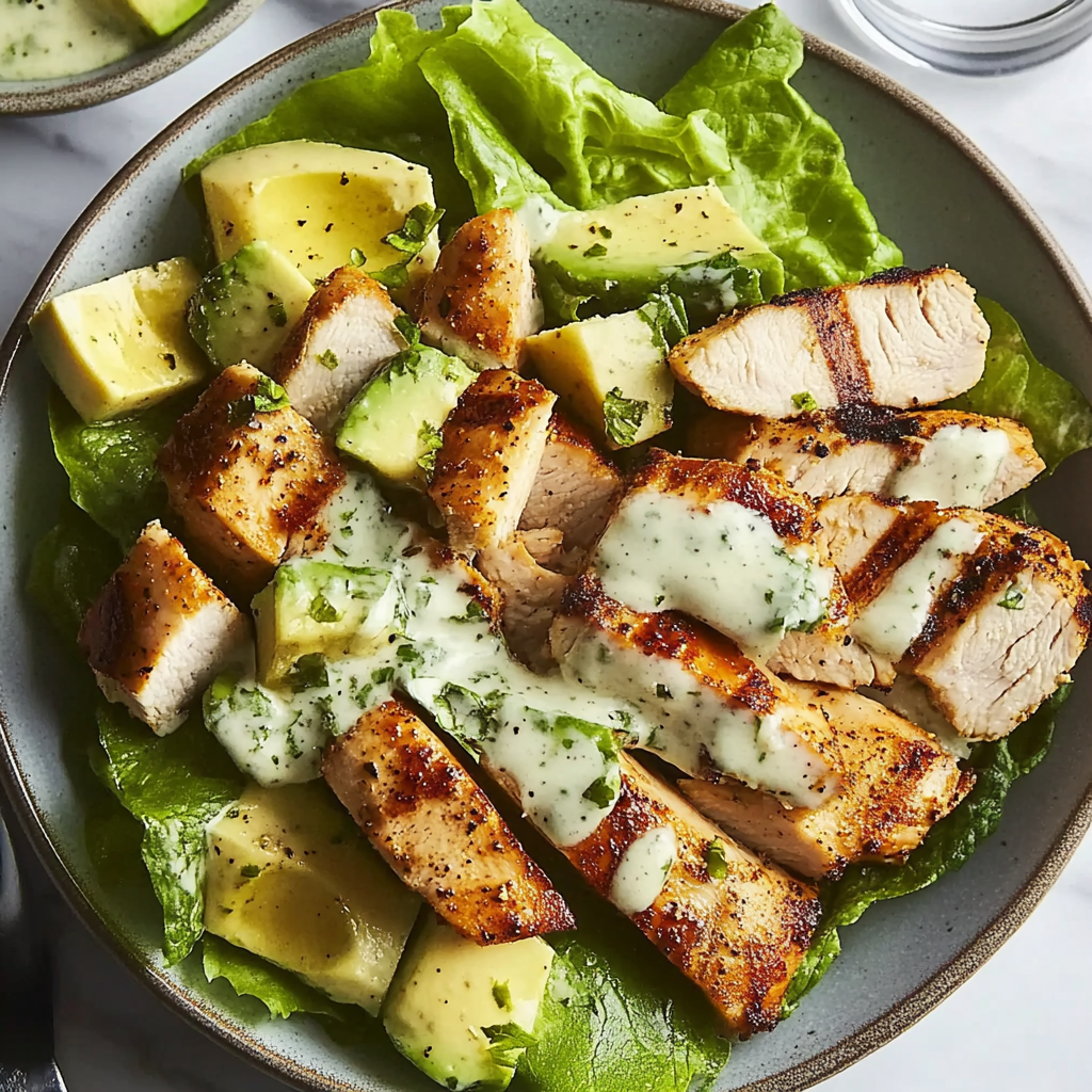 Recipe preparation for Skinny Chicken and Avocado Caesar Salad