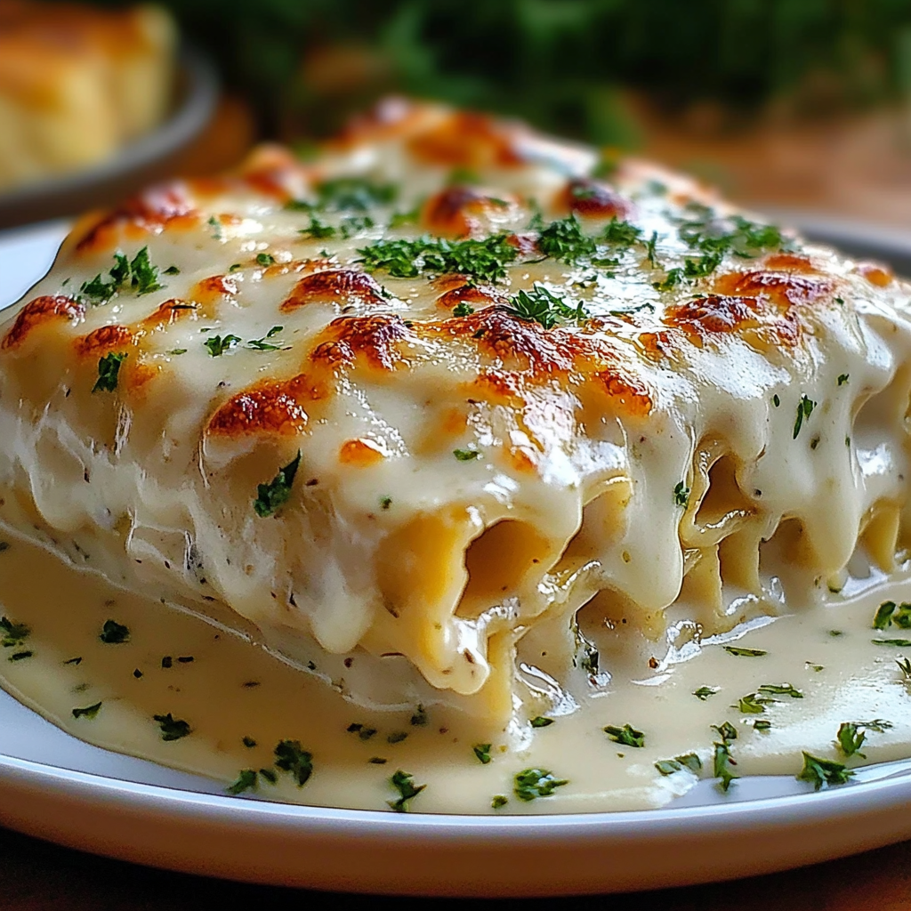 Recipe preparation for Chicken Alfredo Lasagna Rolls
