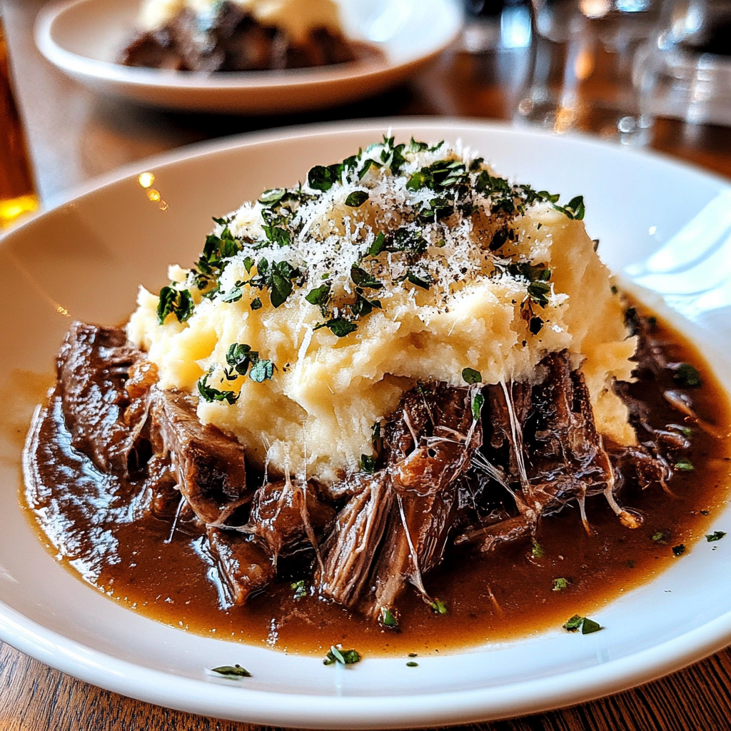Recipe preparation for Short Rib Ragu with Parmesan Mashed Potatoes