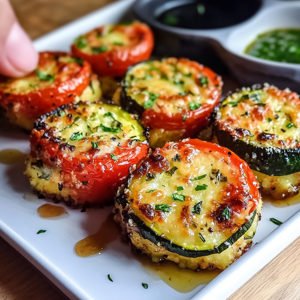 Recipe preparation for Cheesy Zucchini & Tomato Bites