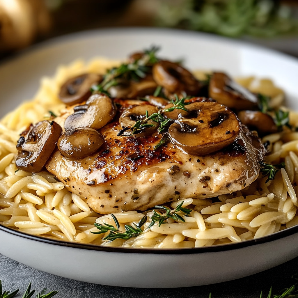 Recipe preparation for Marsala Chicken Orzo Pasta