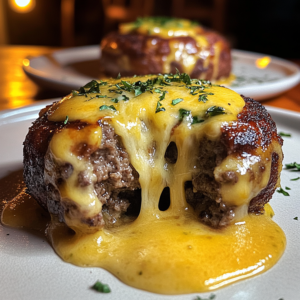 Recipe preparation for Cheeseburger Lava Cakes Molten Cheese