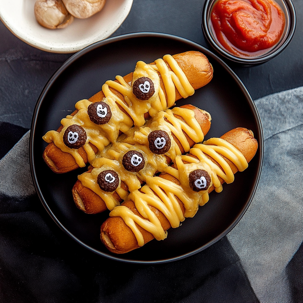 Recipe preparation for Halloween Air Fryer Mummy Hot Dogs
