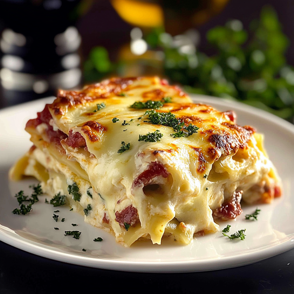 Recipe preparation for Creamy White Chicken Lasagna