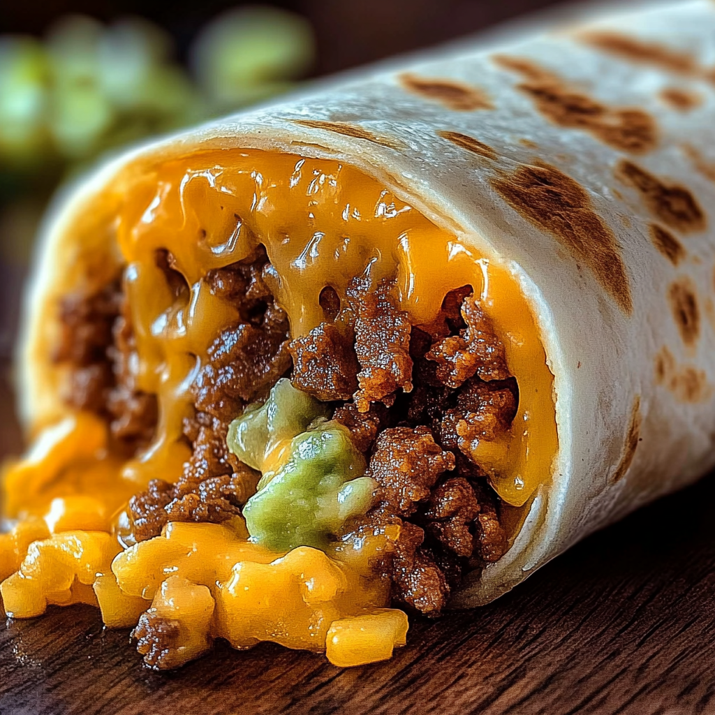 Recipe preparation for Irresistibly Cheesy Beefy Melt Burrito