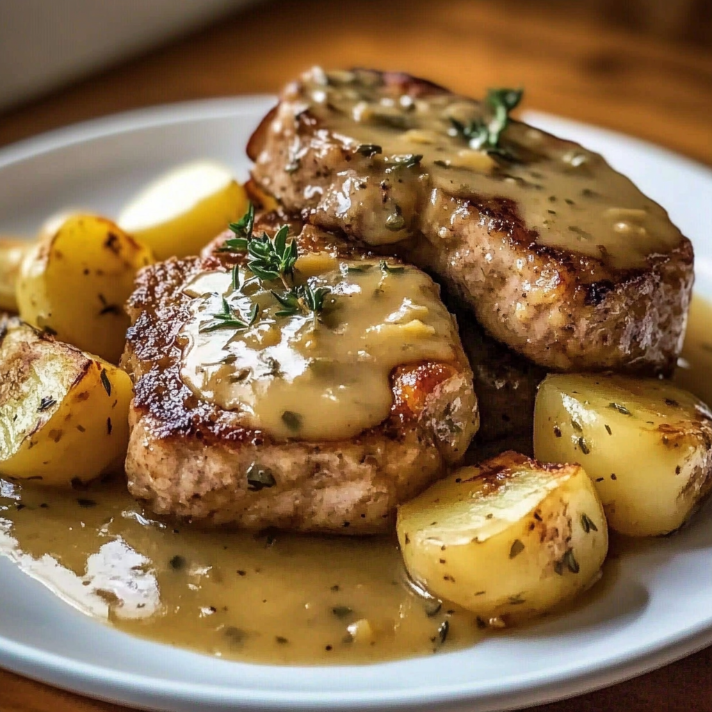 Recipe preparation for Smothered Pork Chops Potatoes Gravy