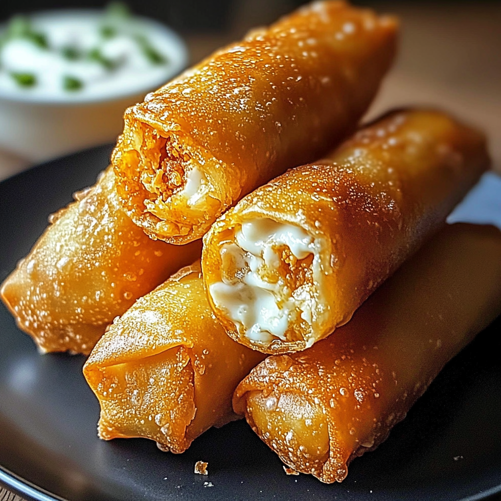 Recipe preparation for Buffalo Chicken Dip Egg Rolls