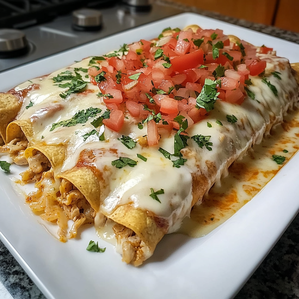 Recipe preparation for Queso Chicken Enchiladas