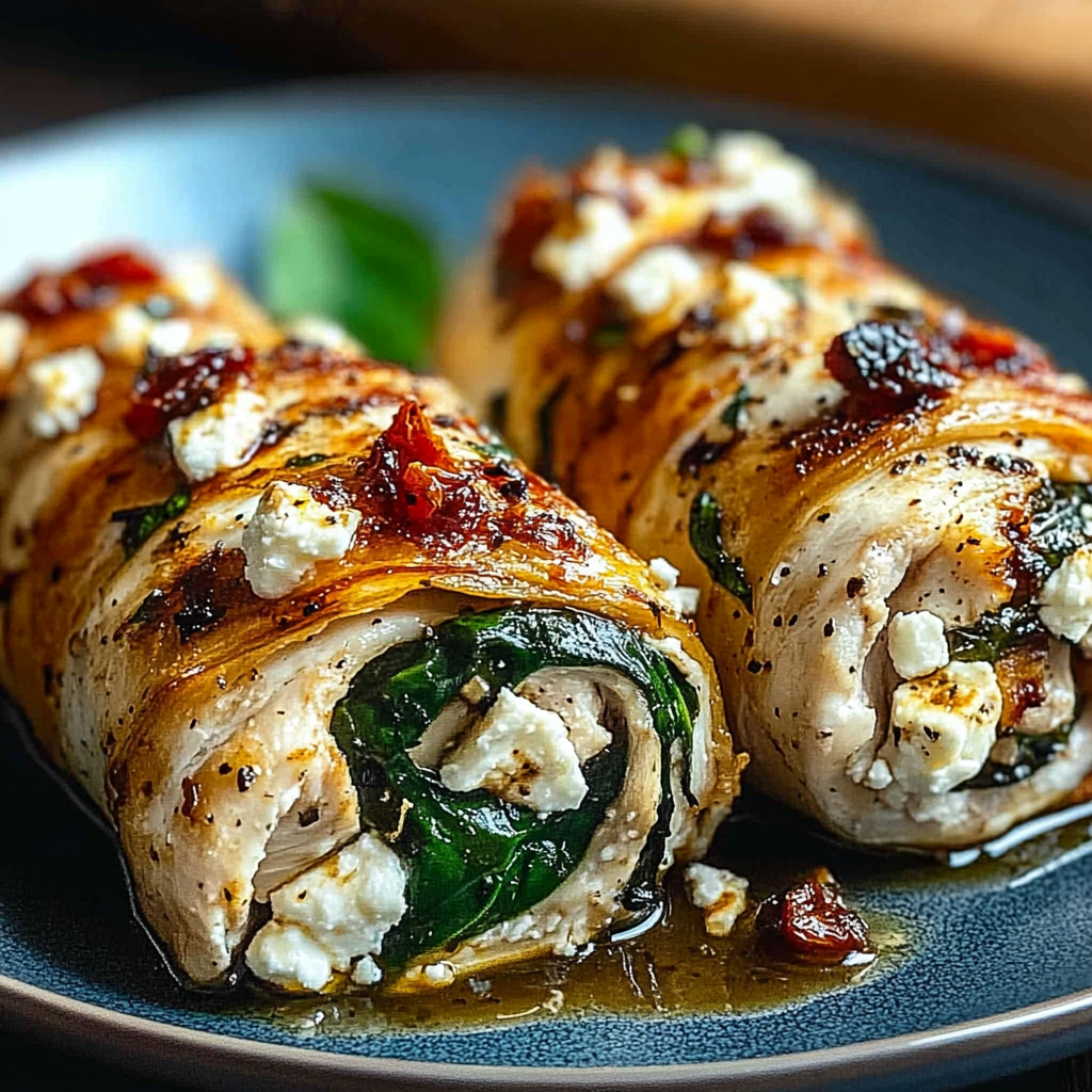 Recipe preparation for Rolled Up Chicken with Feta, Spinach, and Sun-Dried Tomatoes