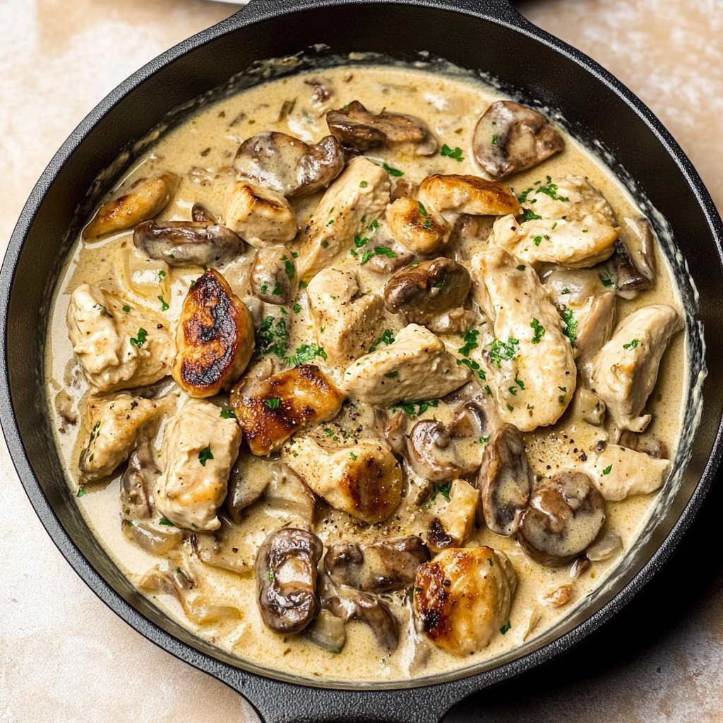 Recipe preparation for Creamy Chicken Stroganoff