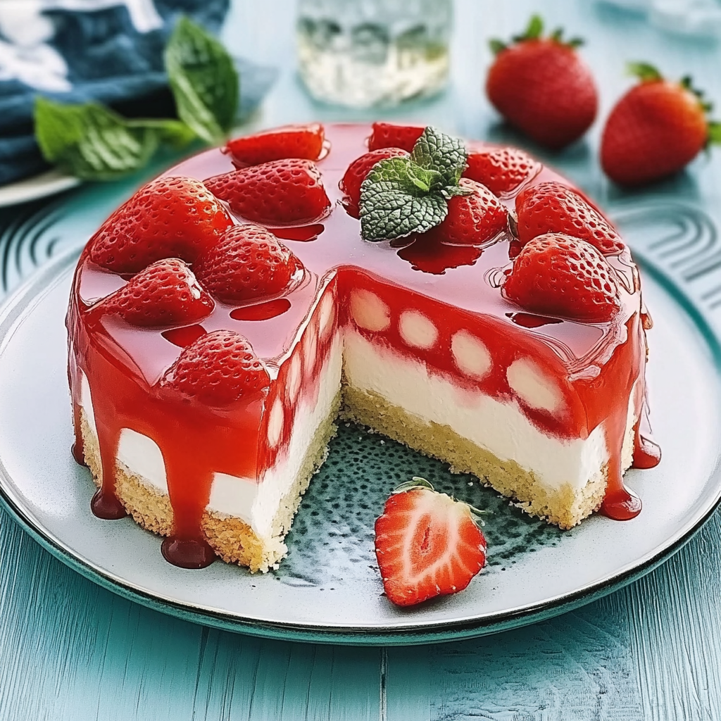 Recipe preparation for Strawberry Cake with Pudding