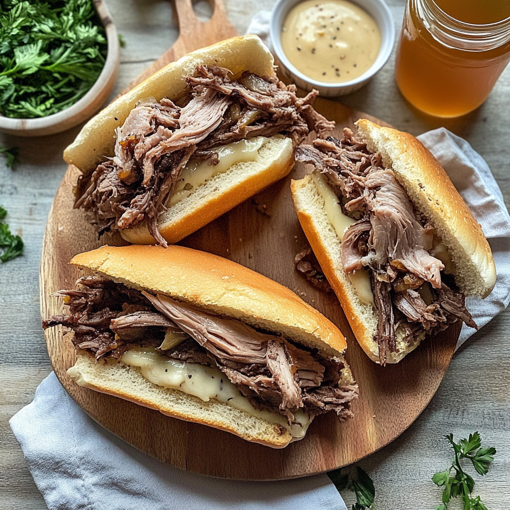 Recipe preparation for French Dip Sandwiches