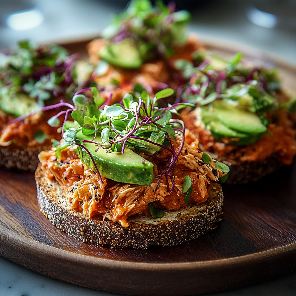 Recipe preparation for Spicy Tuna And Avocado Tostadas