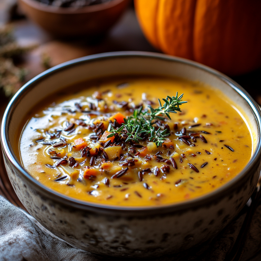 Recipe preparation for Pumpkin Wild Rice Soup Recipe