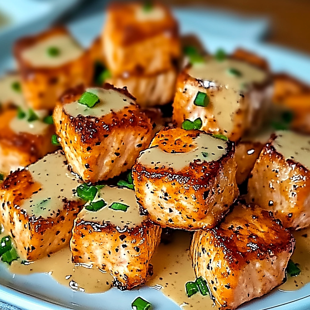 Recipe preparation for Crispy Spicy Salmon Bites