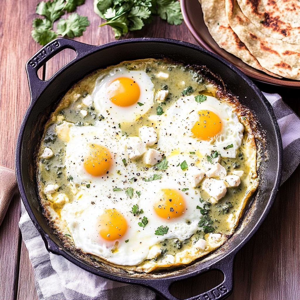 Recipe preparation for Salsa Verde Baked Eggs