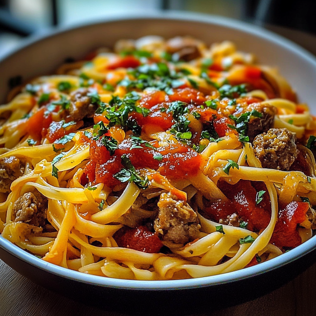 Recipe preparation for Savory Italian Drunken Noodles