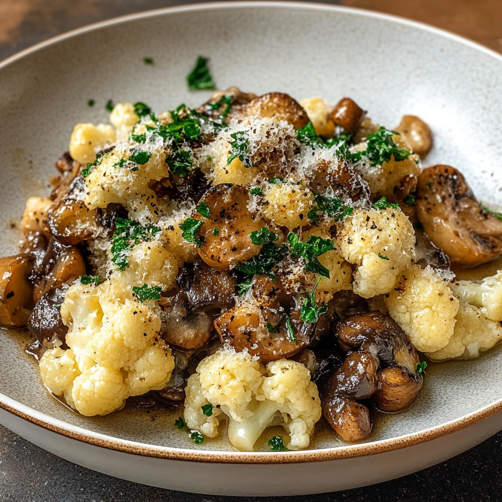 Recipe preparation for Mushrooms Cauliflower Crumbles