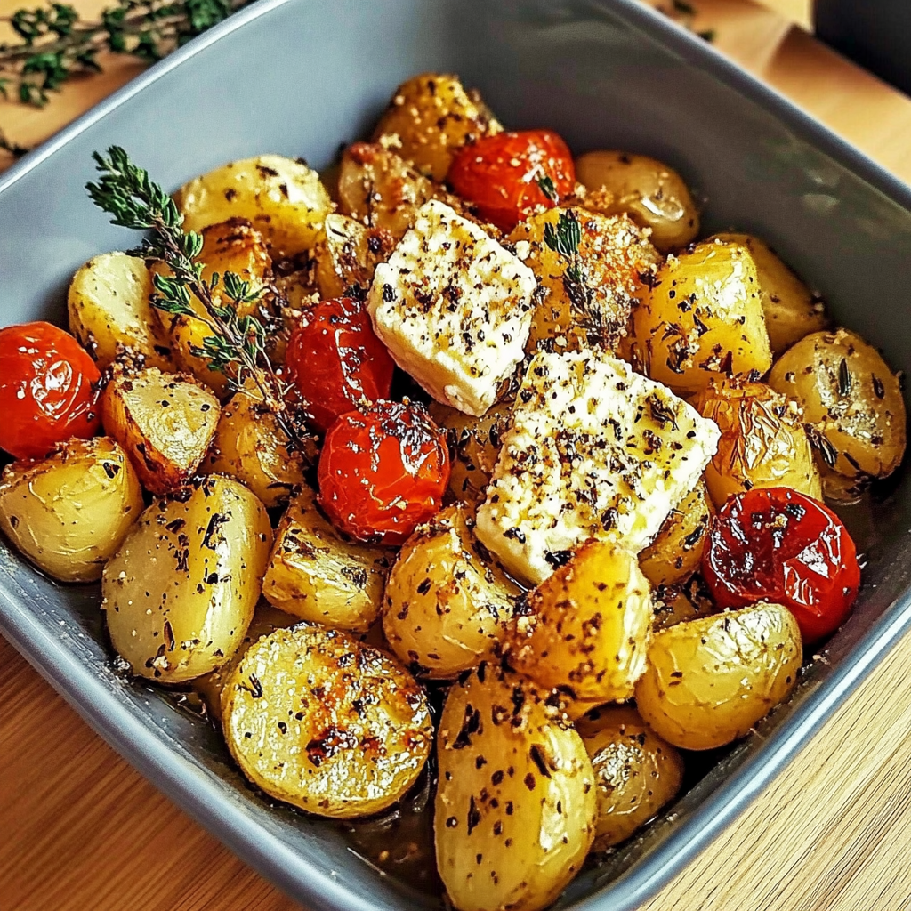 Recipe preparation for aked Feta Potatoes