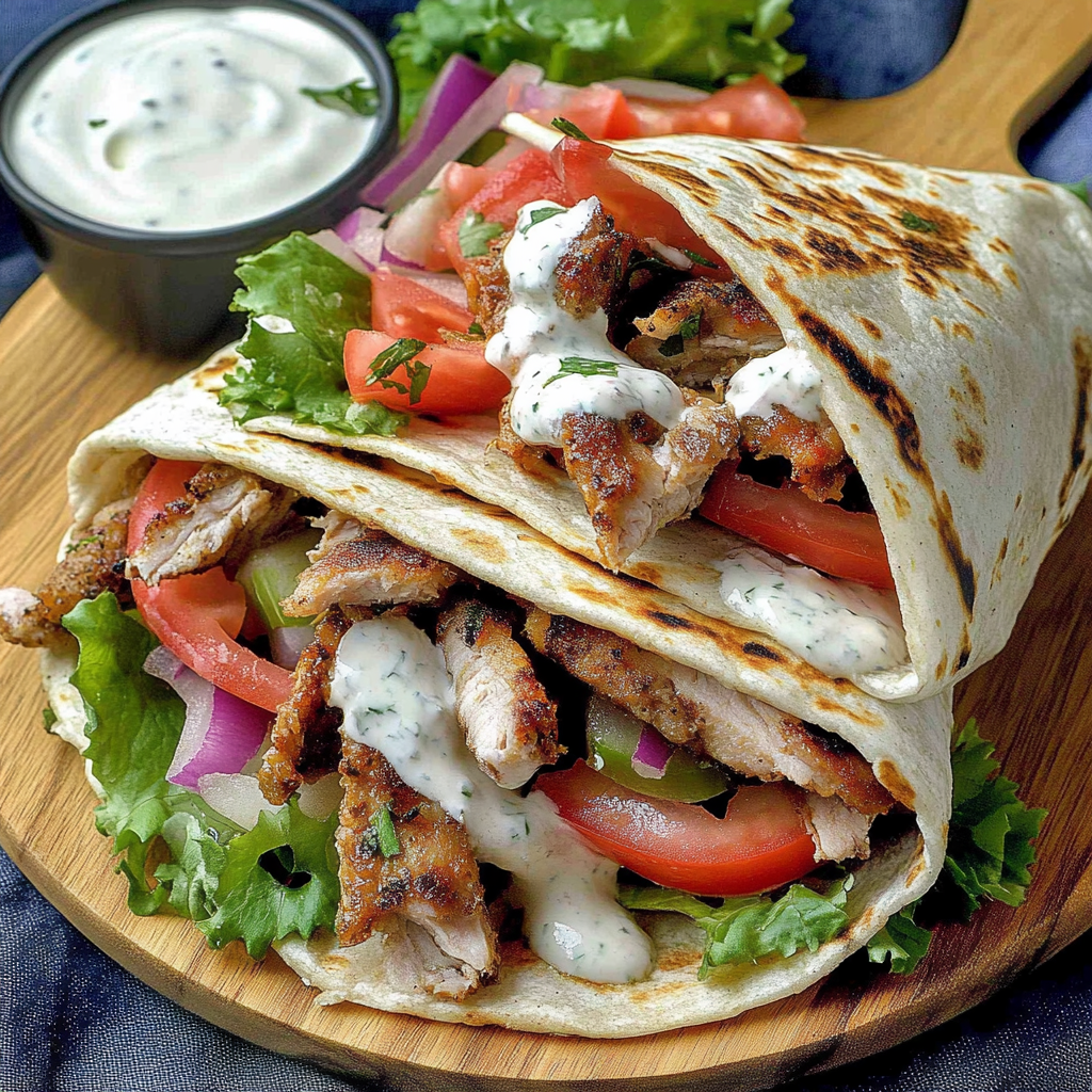 Recipe preparation for Chicken Shawarma with Creamy Garlic Sauce