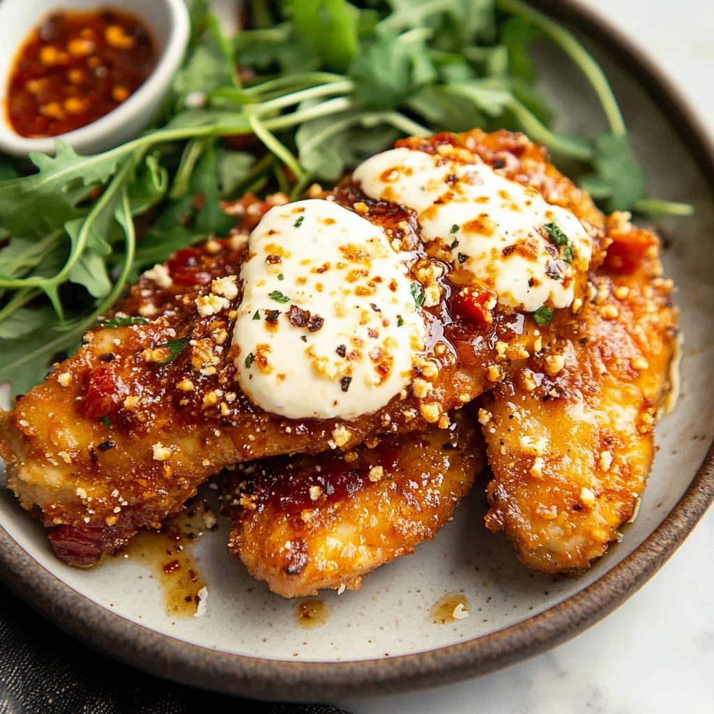 Recipe preparation for Crispy Hot Honey Feta Chicken