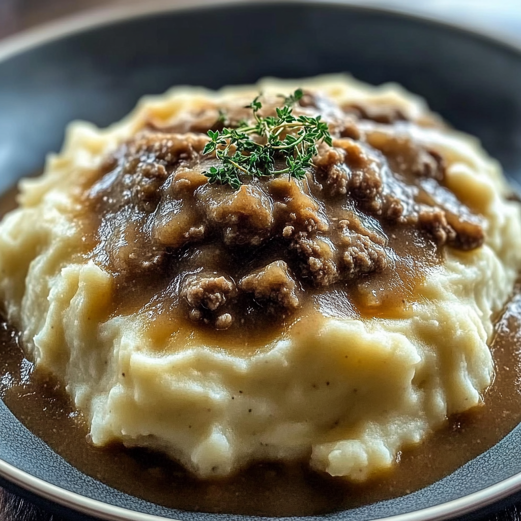 Recipe preparation for Hamburger Gravy Mashed