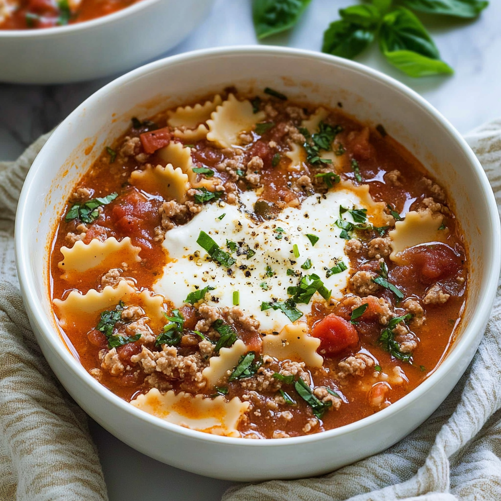 Recipe preparation for Lasagna Soup Recipe
