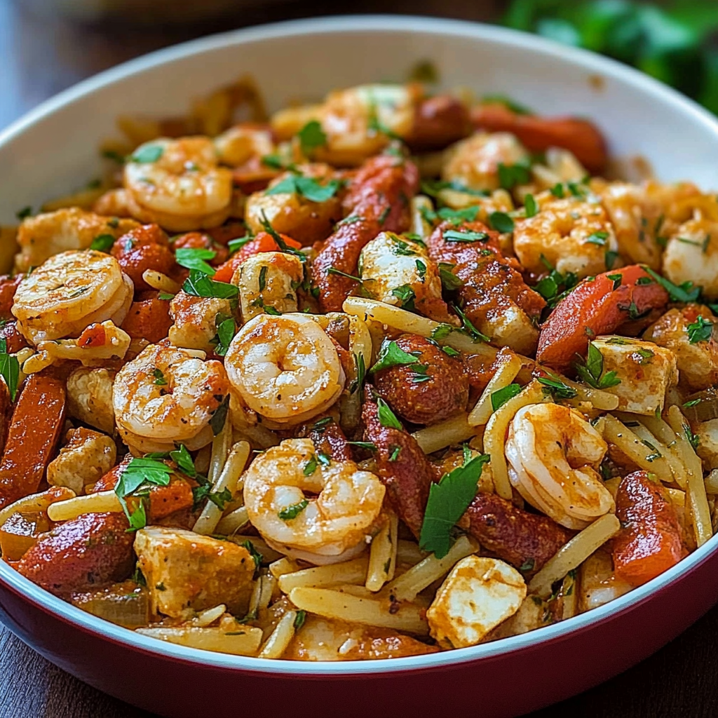 Recipe preparation for Spicy Cajun Pasta Delight