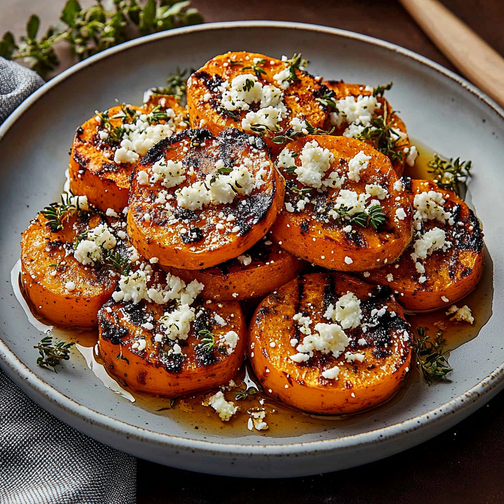 Recipe preparation for Honey Feta Sweet Potato Rounds