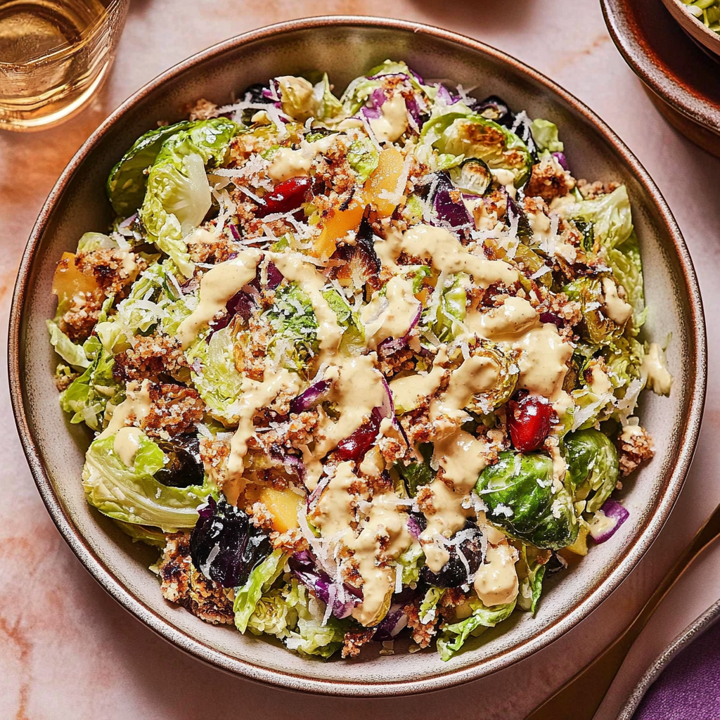 Recipe preparation for Crispy Rice Shaved Brussels Sprouts Salad